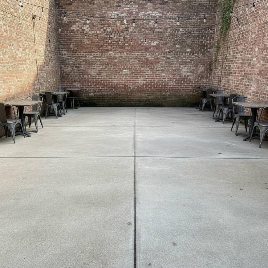 The same Spokane restaurant patio with clean, freshly pressure-washed concrete after