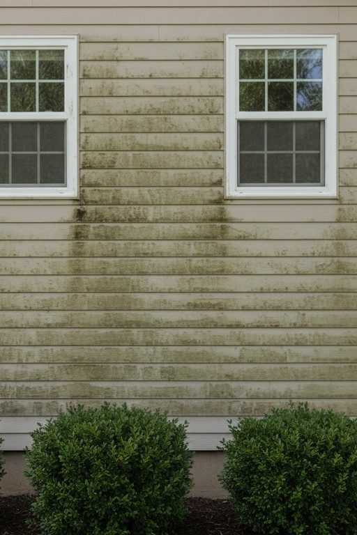 Roof and gutters with moss before soft wash cleaning
