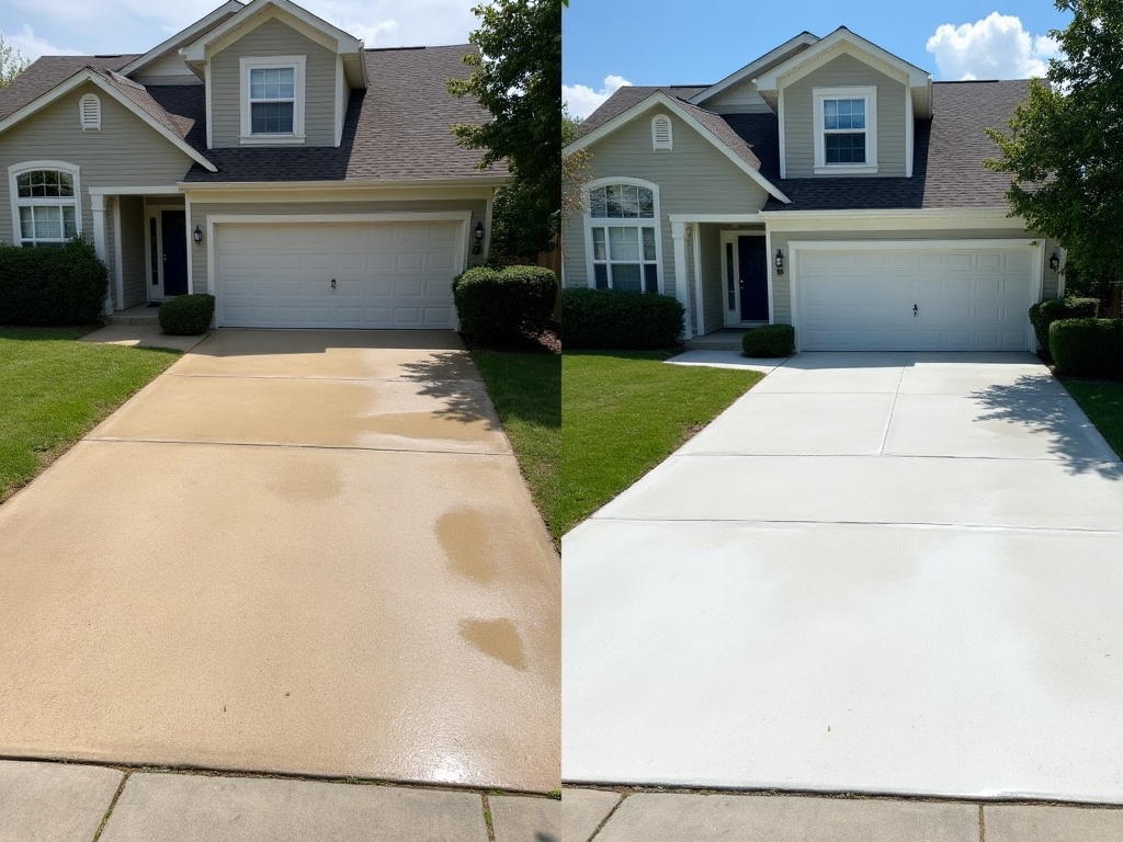 The same kind of driveway, bright and clean after pressure washing